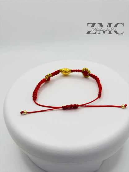 18K Gold Flower Red Heart String Bracelet