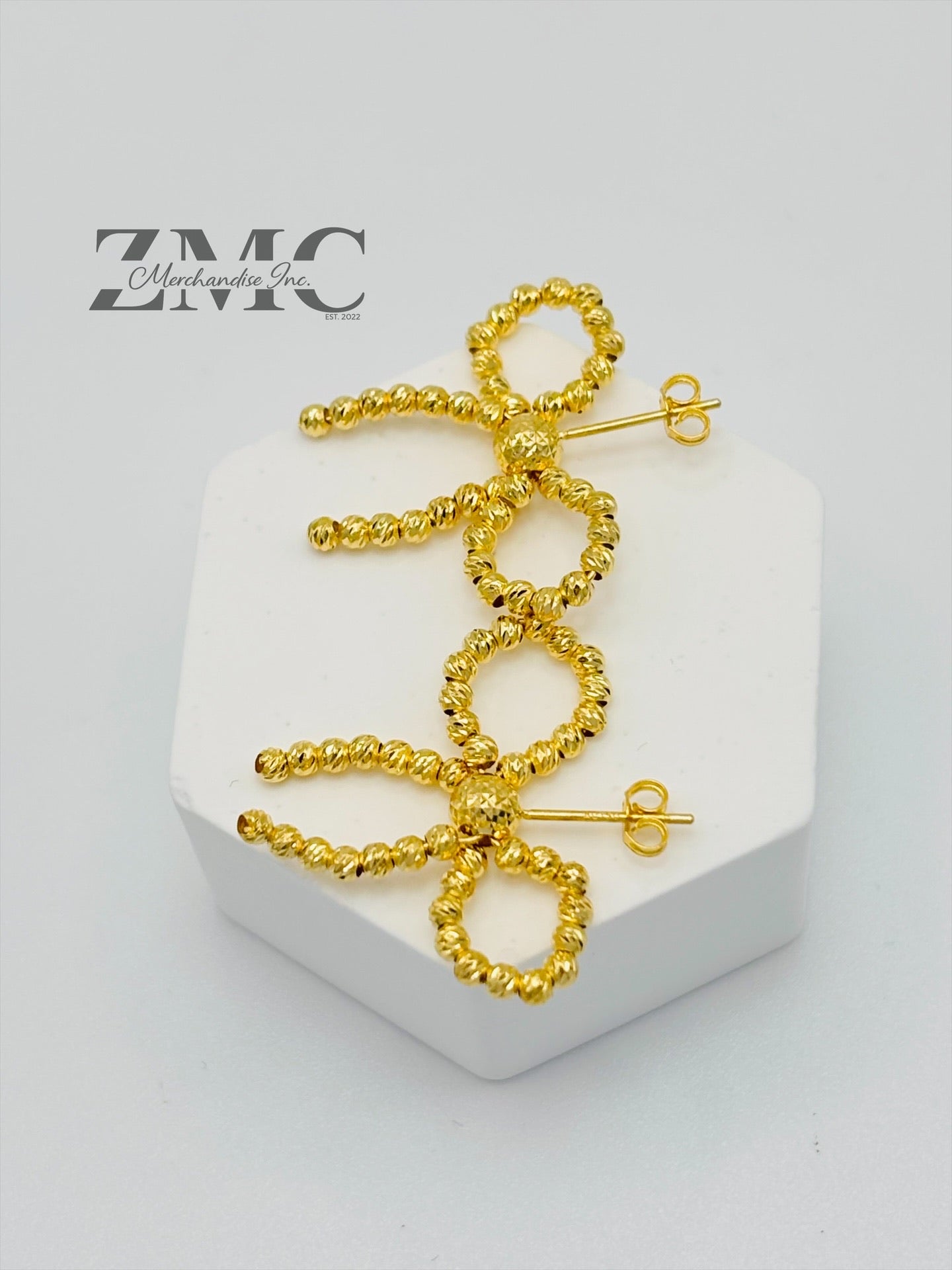 18K Gold Mirror Ball Ribbon Earrings