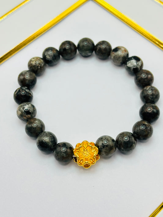 18K Gold Lucky Lotus Flower  Luminous Stone  ( Hollow Empty Inside) Medium Size