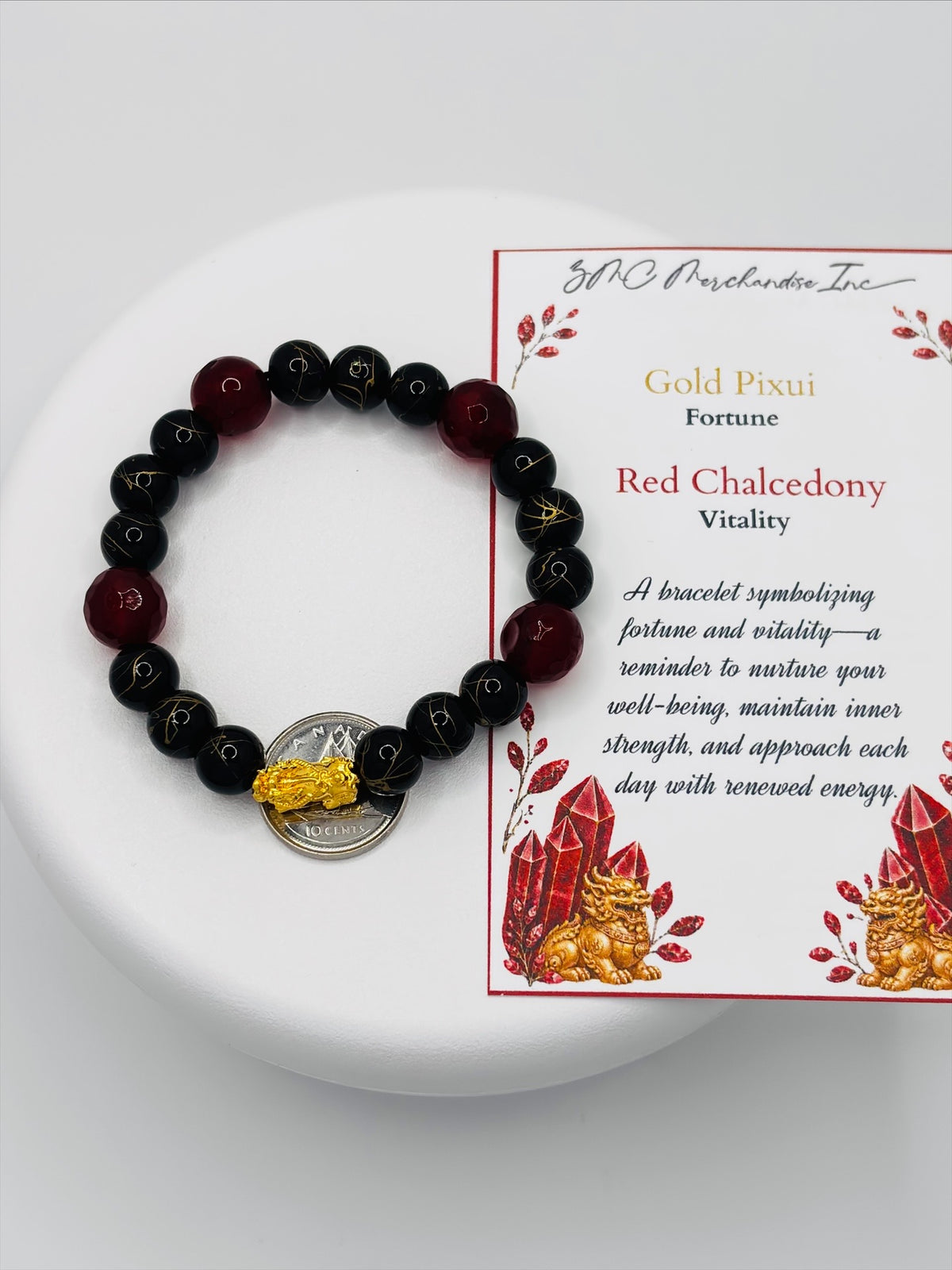 18K Gold Lucky Piyao/ Pi Xiu Red Chalcedony Bracelet ( Hollow Empty Inside) Small