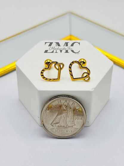 18K Gold Heart Screw Earrings