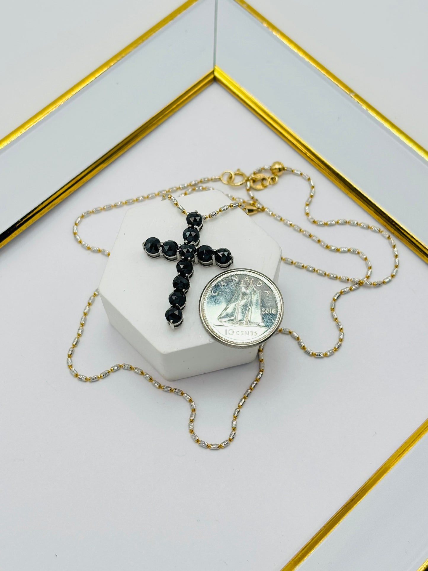 18K Gold Black Natural Diamond Cross Necklace