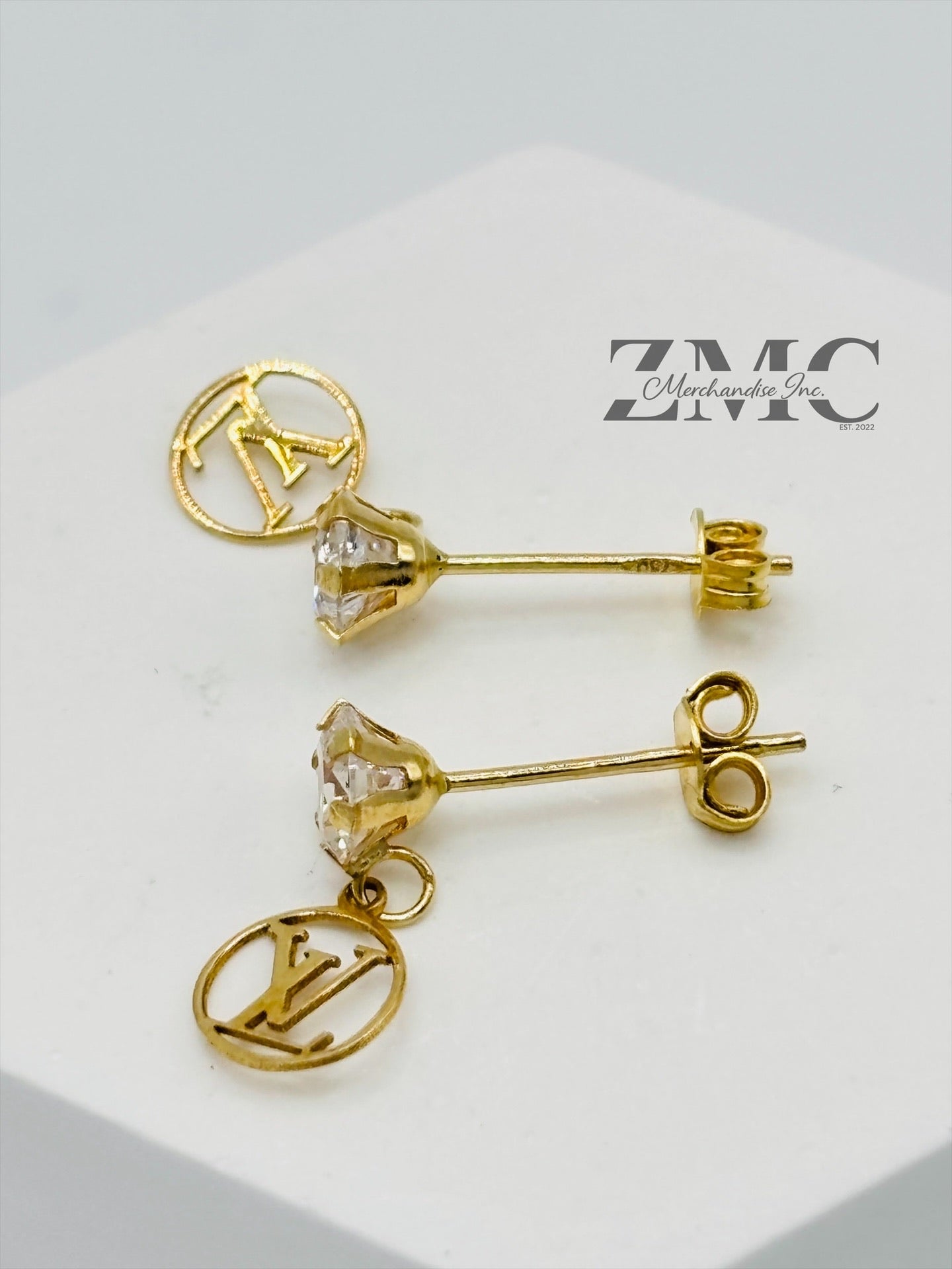 18K Gold Dangling Zircon Stone Earrings