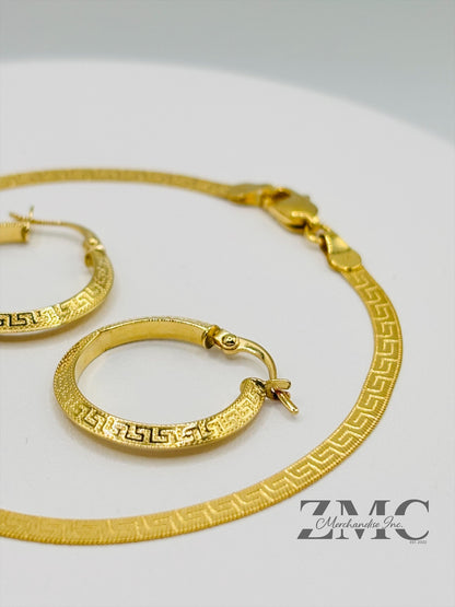 18K Gold F Bracelet and Loop Earrings Set