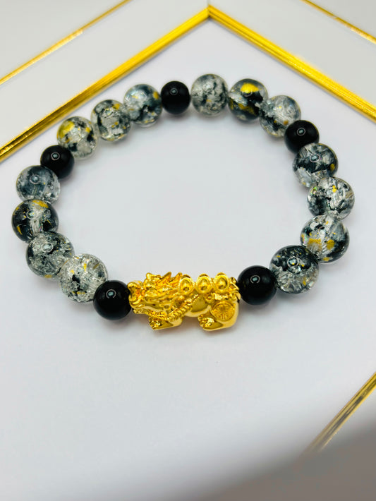 18K Gold  Lucky Piyao/ Pi Xiu Glass Beads Stone ( Hollow Empty Inside) Extra Large Size