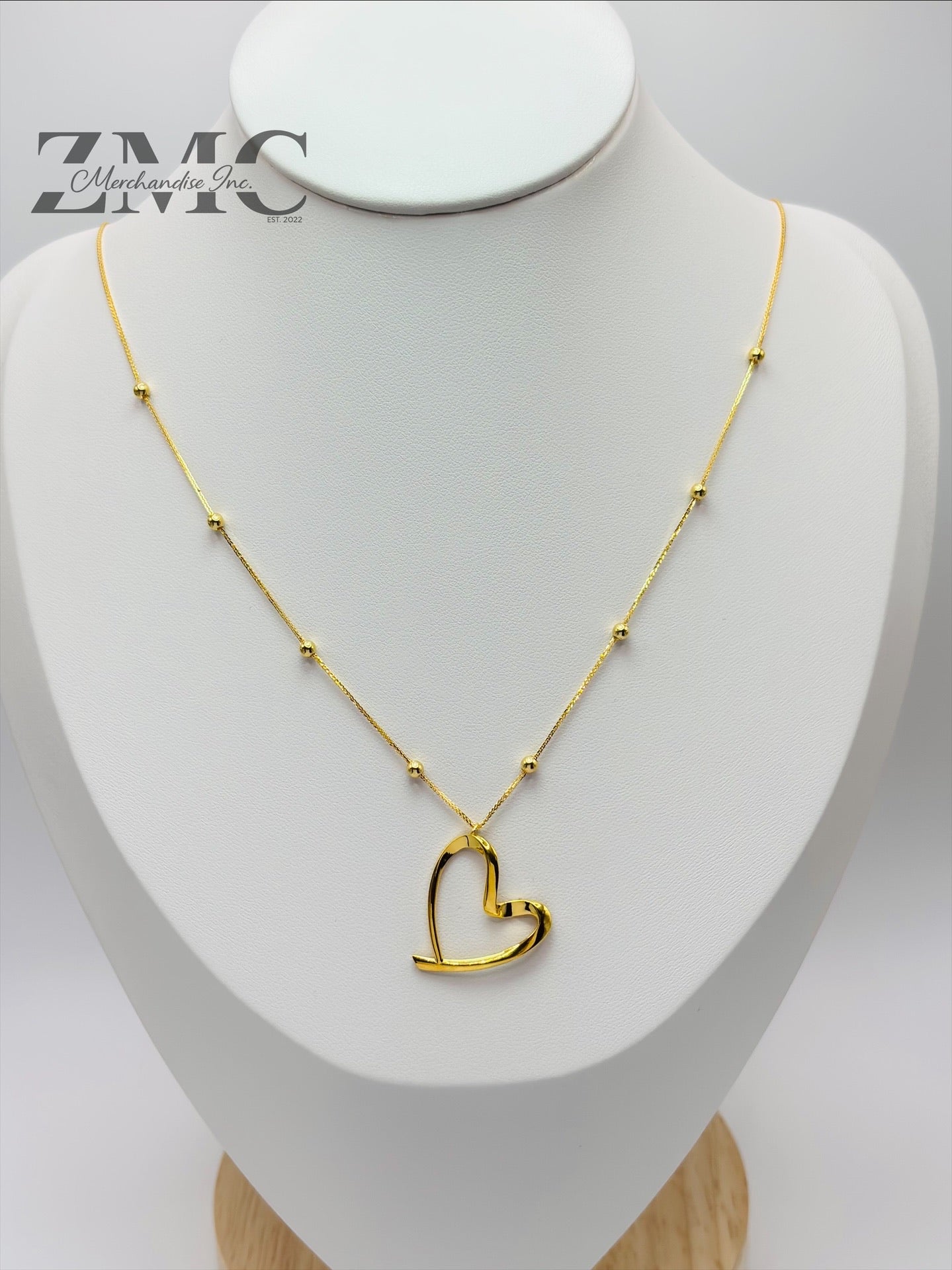 18K Gold Attached Heart with Ball Necklace