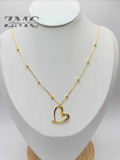18K Gold Attached Heart with Ball Necklace
