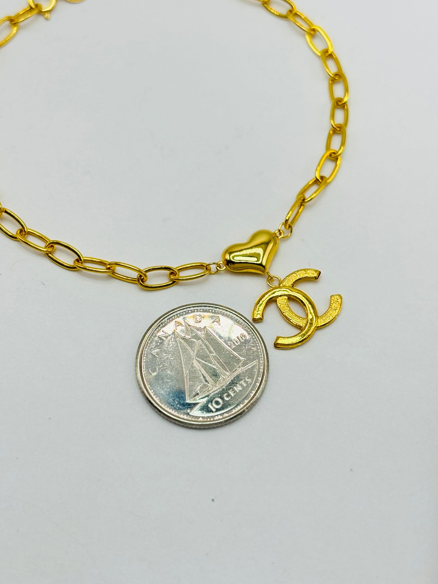 18K Gold C Heart Bracelet