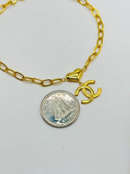18K Gold C Heart Bracelet