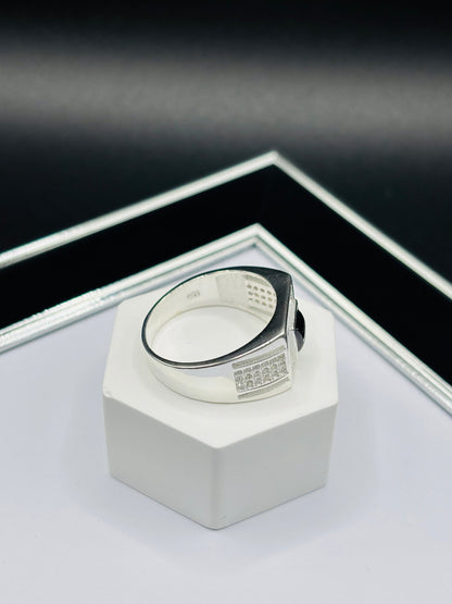 S925 Silver Stone White/Black Ring