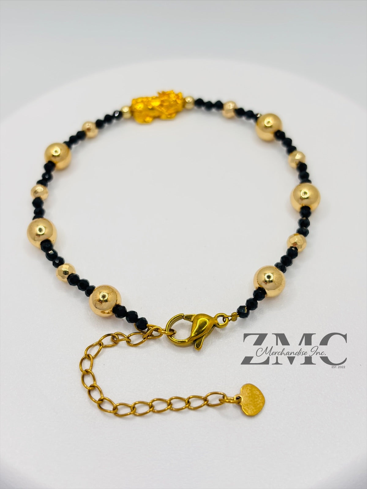 18K Gold  Lucky Piyao/ Pi Xiu Black Spinnel Stone  ( Hollow Empty Inside) Small