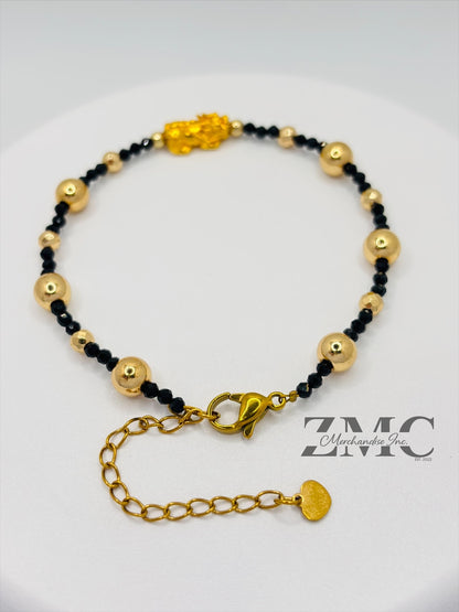 18K Gold  Lucky Piyao/ Pi Xiu Black Spinnel Stone  ( Hollow Empty Inside) Small