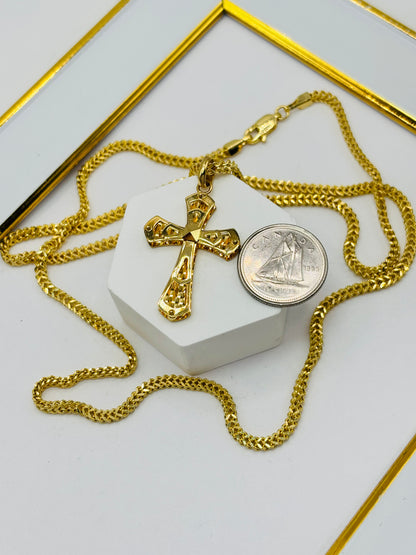 18K Gold Back to Back Cross Necklace