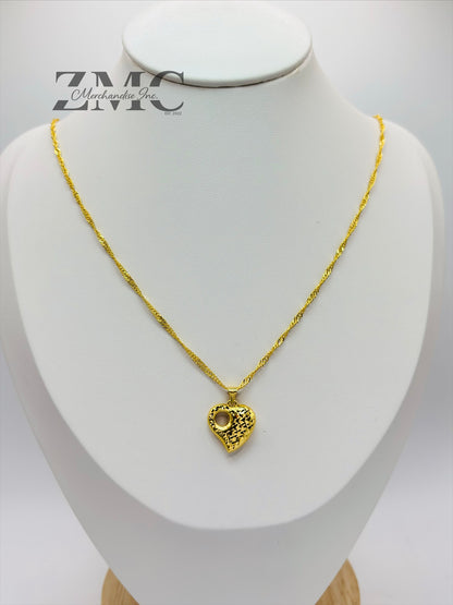 18K Gold Diamond Cut Heart Necklace