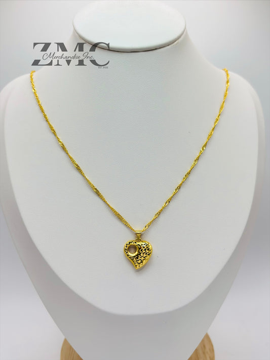 18K Gold Diamond Cut Heart Necklace