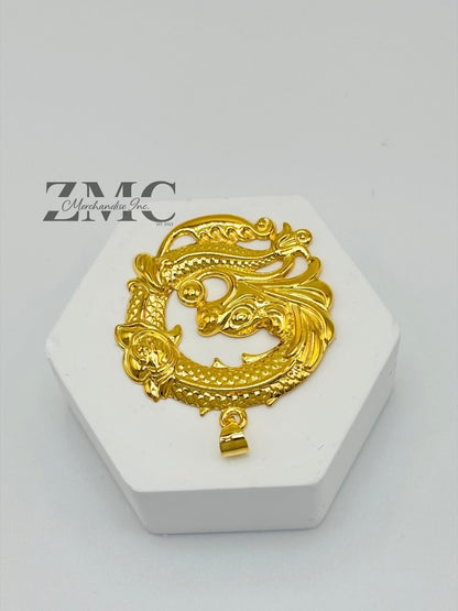 18K Gold Circle Dragon Pendant