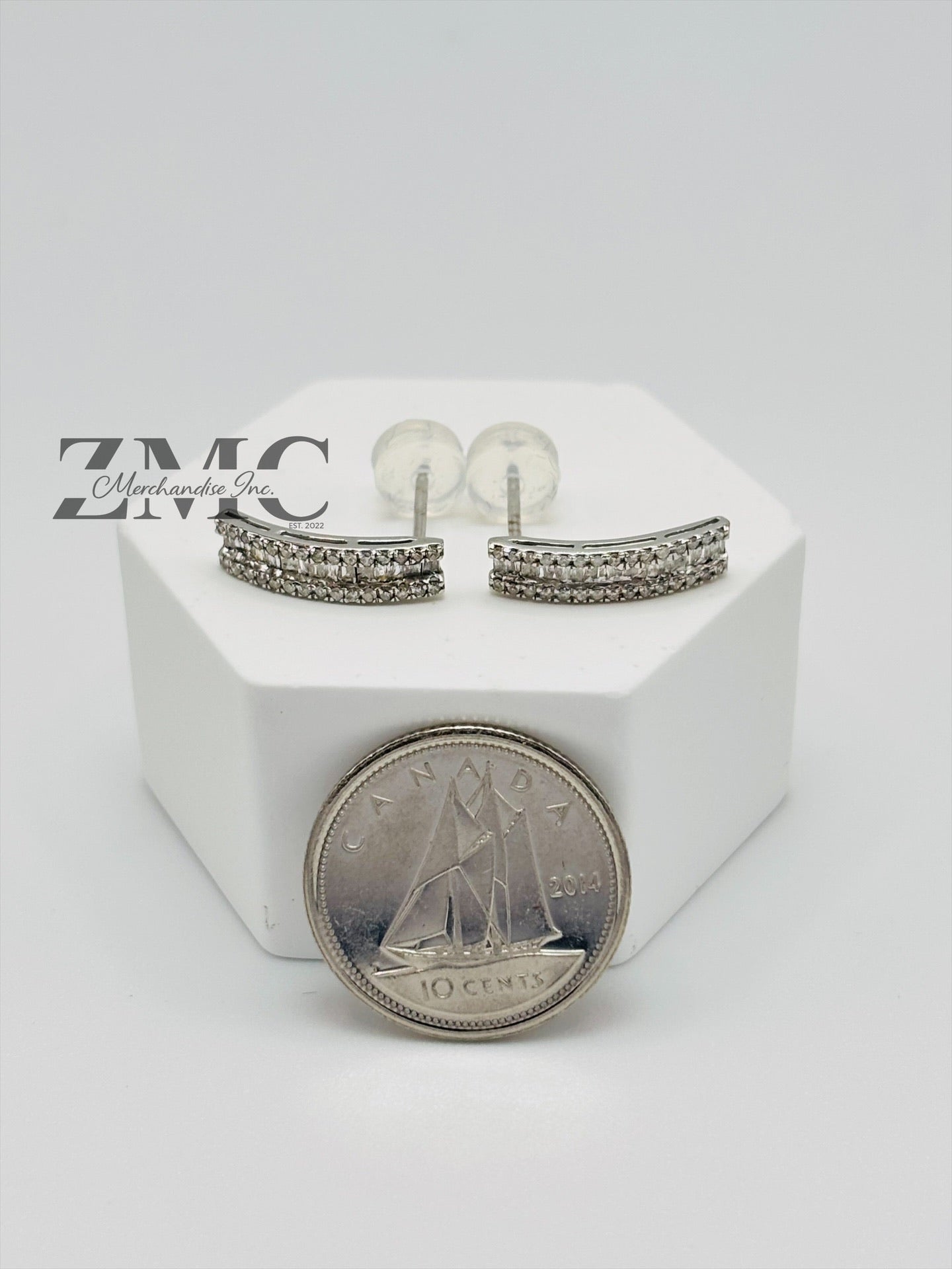 18K White Gold Baguette Half Loop Stud Earrings 0.34 carat Natural Diamond