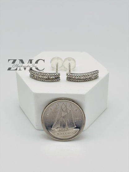 18K White Gold Baguette Half Loop Stud Earrings 0.34 carat Natural Diamond