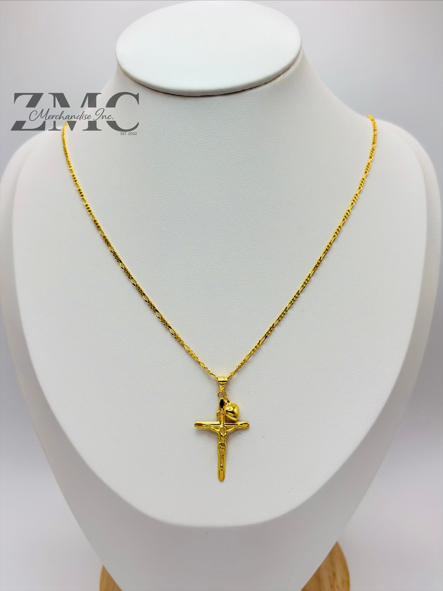 18K Gold Cross & Heart Necklace