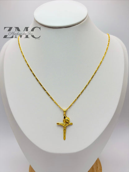 18K Gold Cross & Heart Necklace