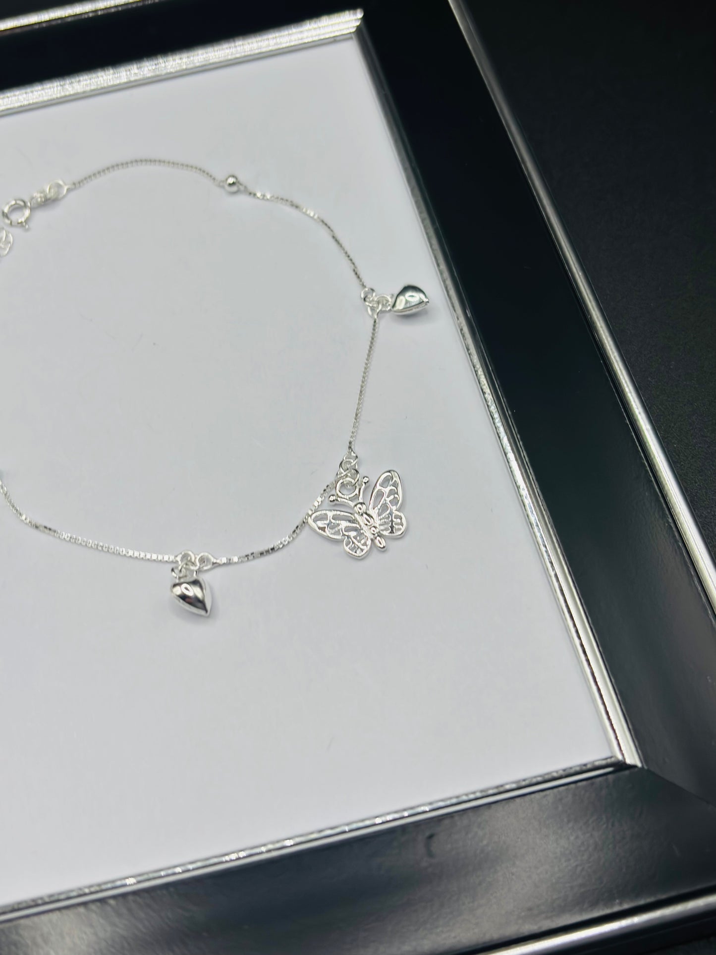 S925 Silver Heart Butterfly Anklet