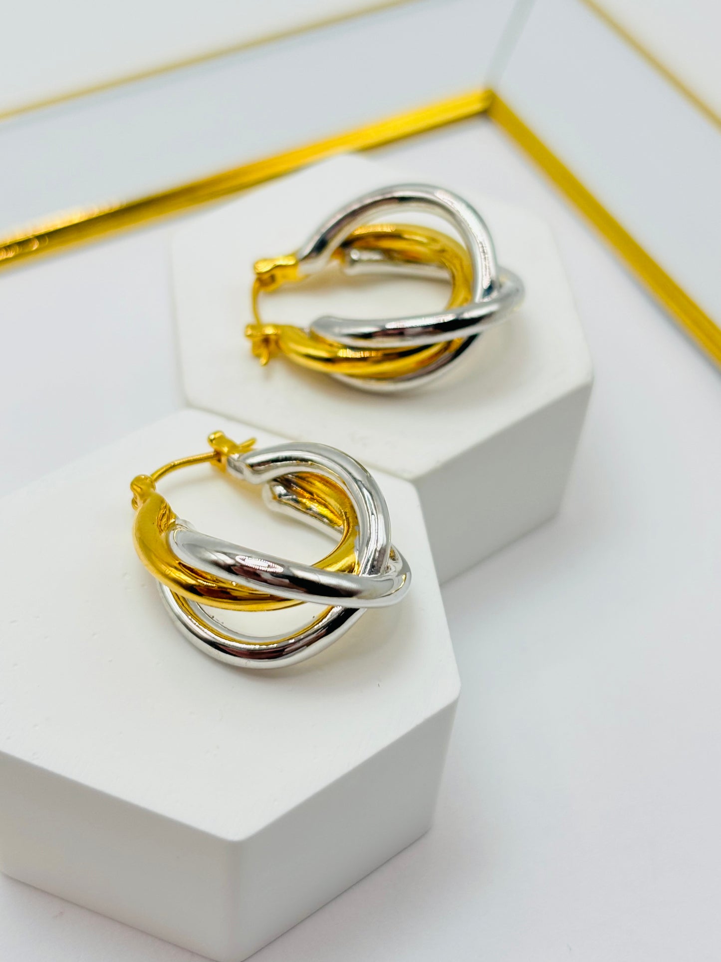 18K Gold Two Tone Loop Earrings (Electroform)