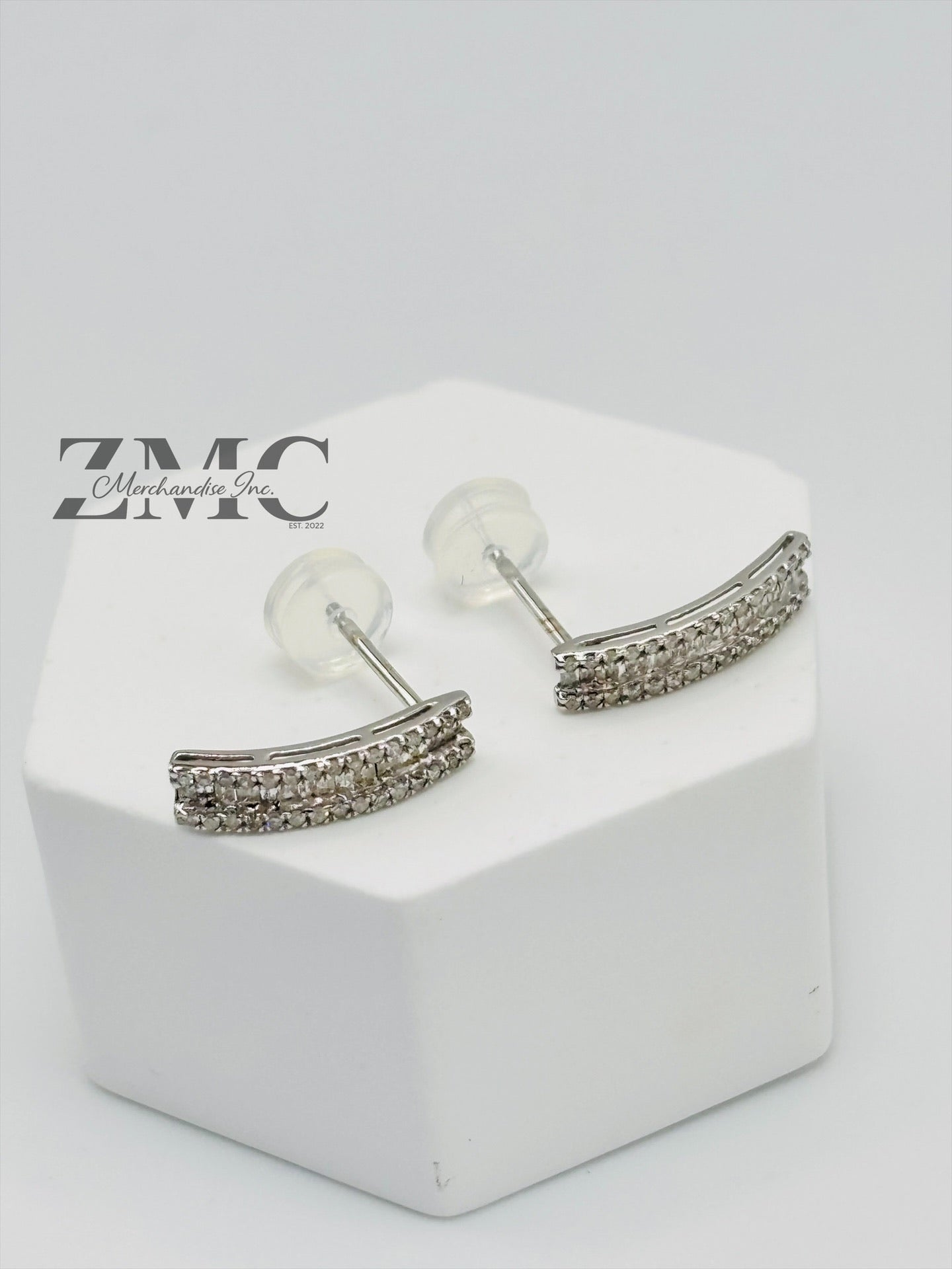 18K White Gold Baguette Half Loop Stud Earrings 0.34 carat Natural Diamond
