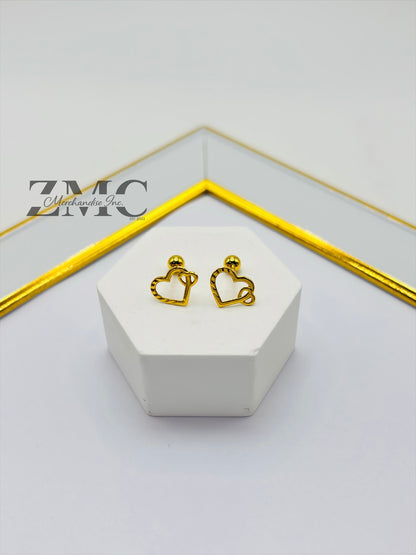 18K Gold Heart Screw Earrings