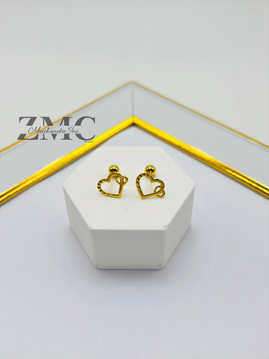 18K Gold Heart Screw Earrings