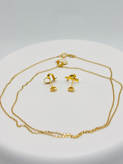 18K Gold Small Open Heart Earrings and Necklace Set