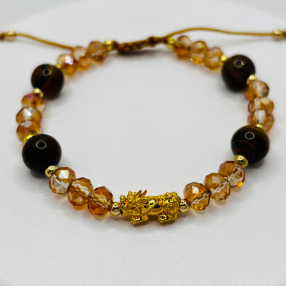 18K Gold Lucky Piyao/ Pi Xiu Tiger Eye String Bracelet ( Hollow Empty Inside) Small