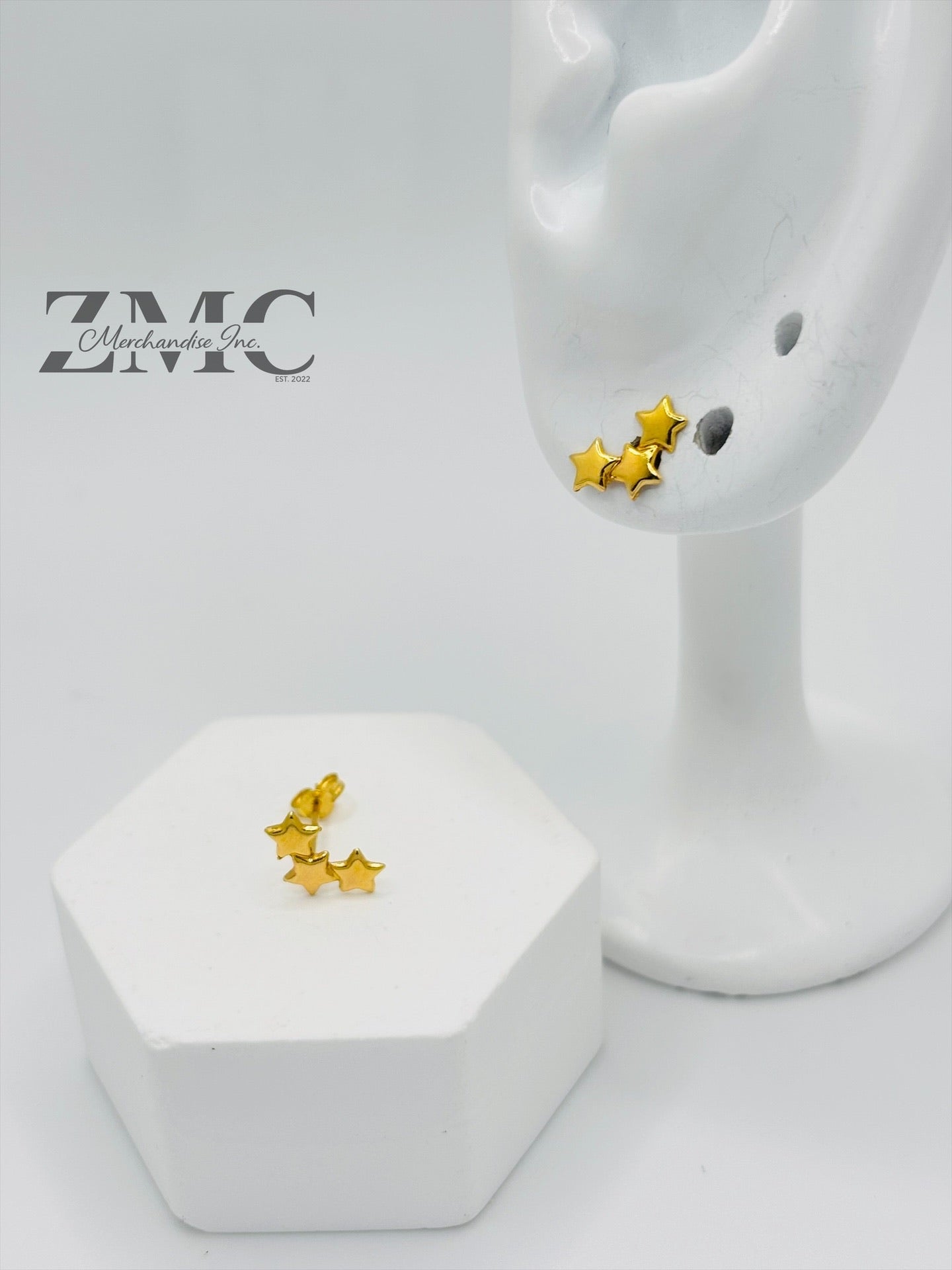 18K Gold 3 Star Earrings
