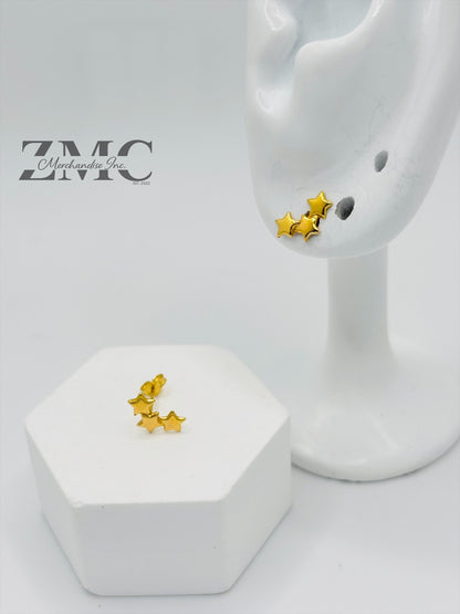 18K Gold 3 Star Earrings