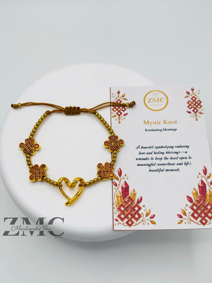 18K Gold Open Heart Lucky Mystic Knot String Bracelet (Electroform Heart)