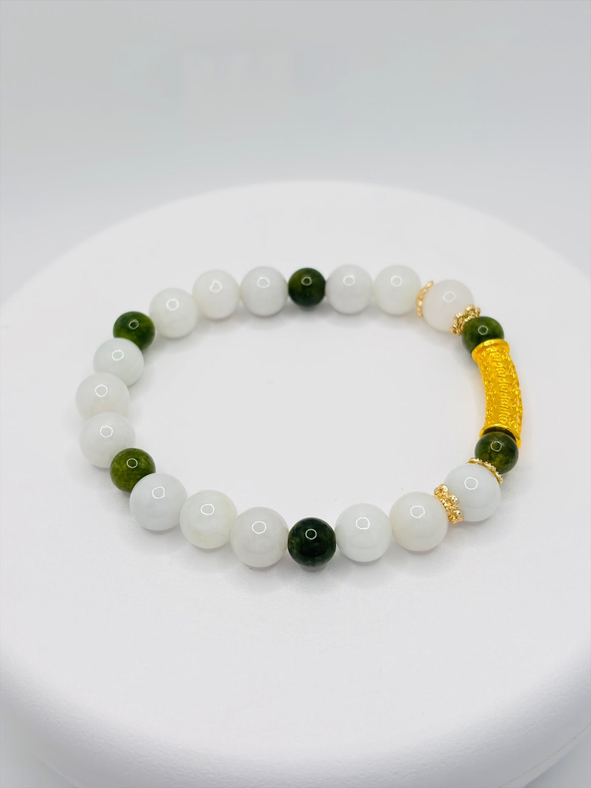 18K Gold  Lucky Baifu Tube Jade Bracelet  ( Hollow Empty Inside)