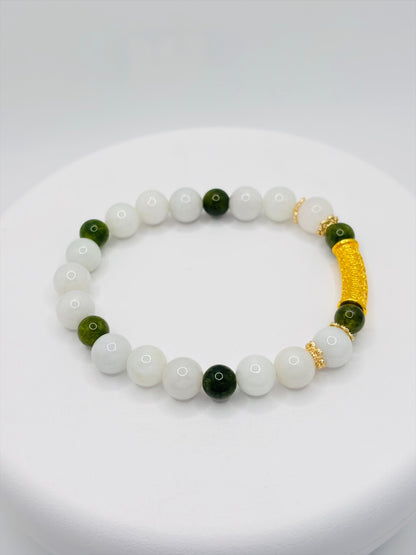 18K Gold  Lucky Baifu Tube Jade Bracelet  ( Hollow Empty Inside)