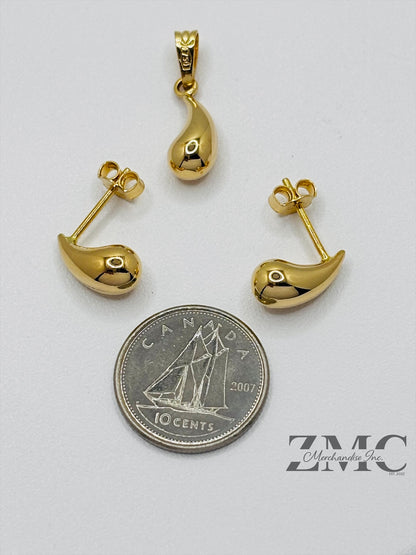 18K Gold Earrings and Pendant Teardrop Set