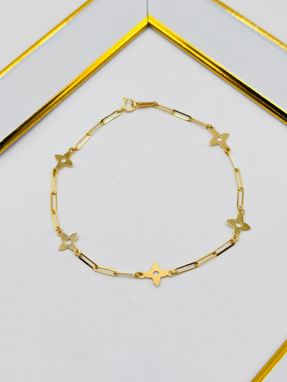18K Gold Paperclip Flower Bracelet