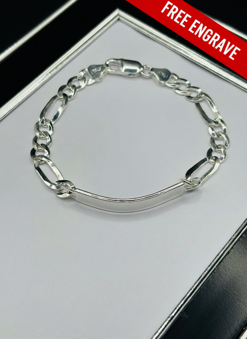 S925 Silver Name Figaro Bracelet 7mm