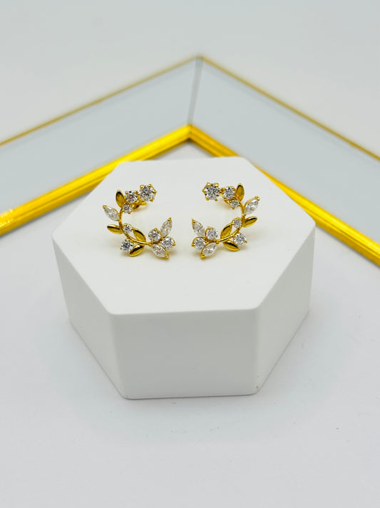 18K Gold Leaves Moissanite Diamond Earrings