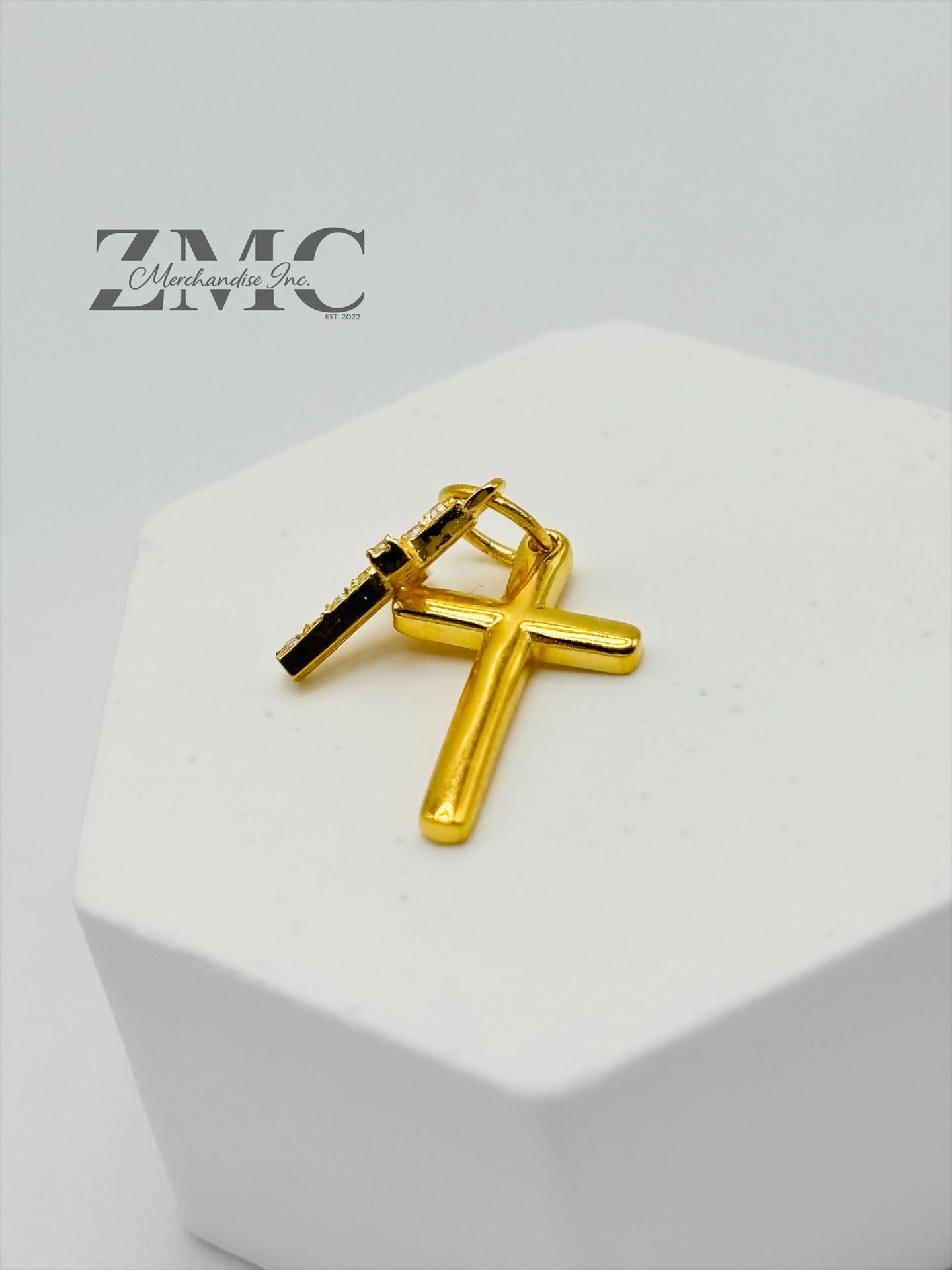 18K Gold Double Cross Pendant
