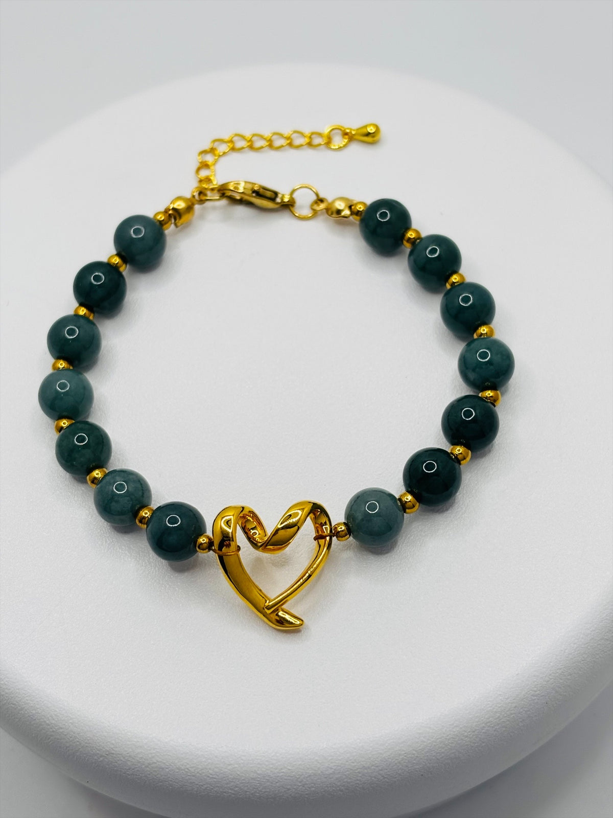 18K Gold Open Heart Jade Bracelet (Electroform Heart)