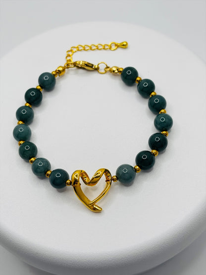 18K Gold Open Heart Jade Bracelet (Electroform Heart)