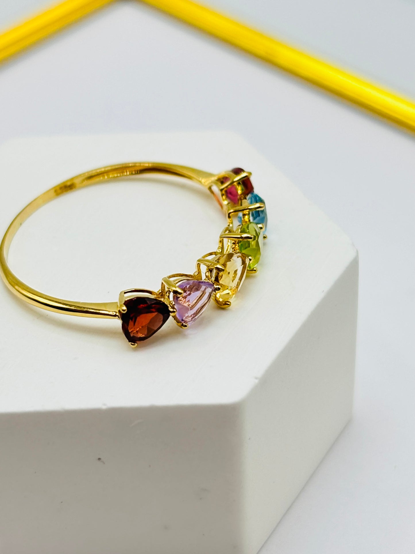 18K Gold Natural Multicolor Stone Lucky Ring