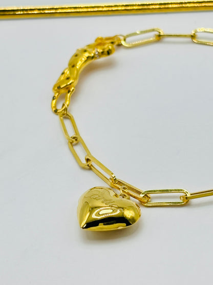 18K Gold Paperclip Panther Bracelet