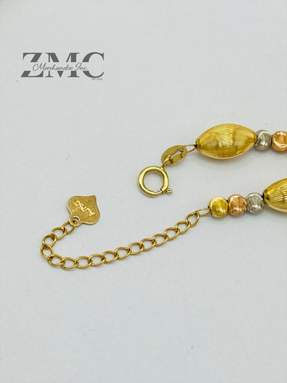 18K Gold Tri-Color Cats Eye Ball and Oval Bracelet