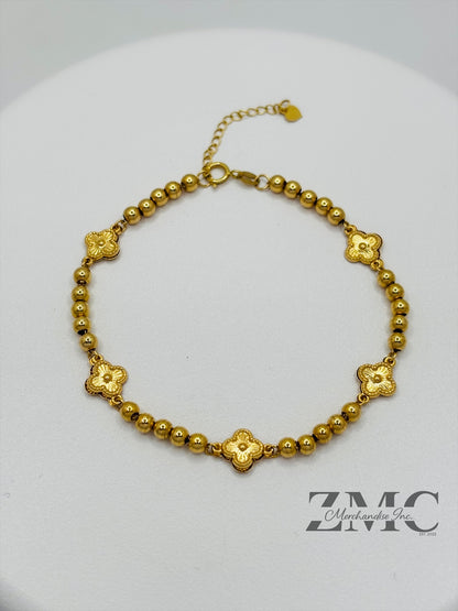 18K Gold Clover Ball Braclet