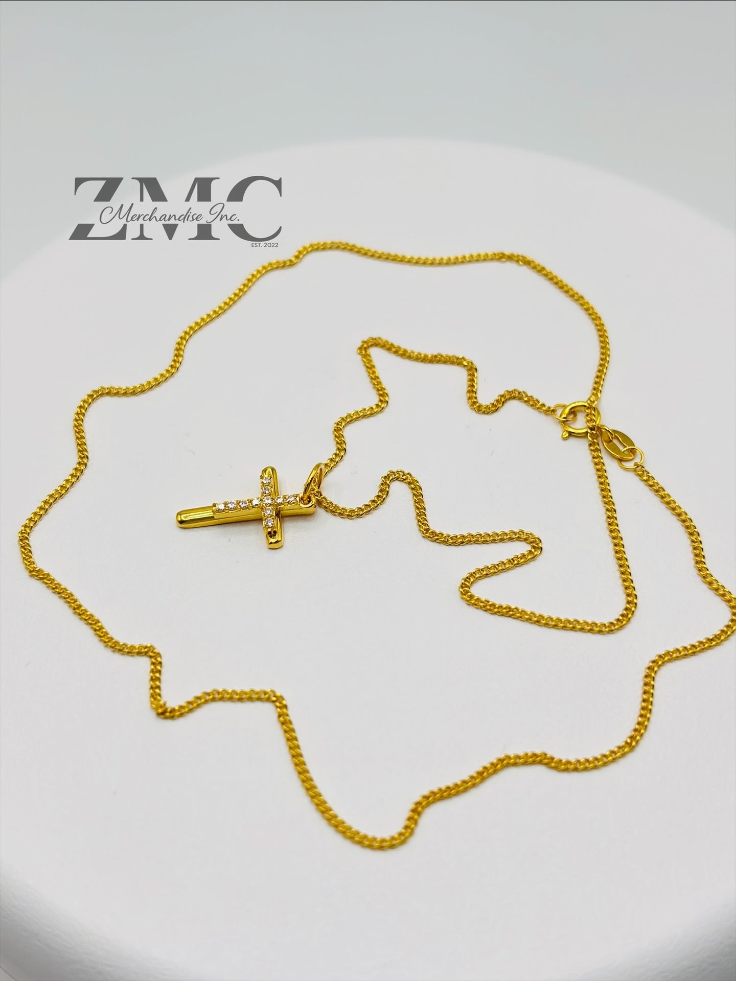 18K Gold Double Cross Necklace