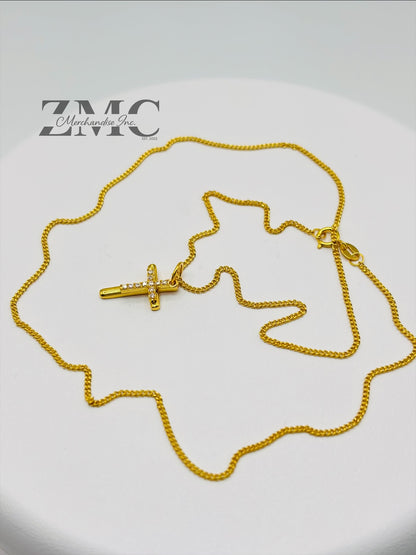 18K Gold Double Cross Necklace