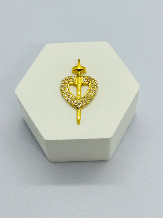 18K Gold Heart and Sword Pendant